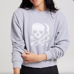 SoulCycle Gray Crop Distressed Skull Logo Sweatshirt